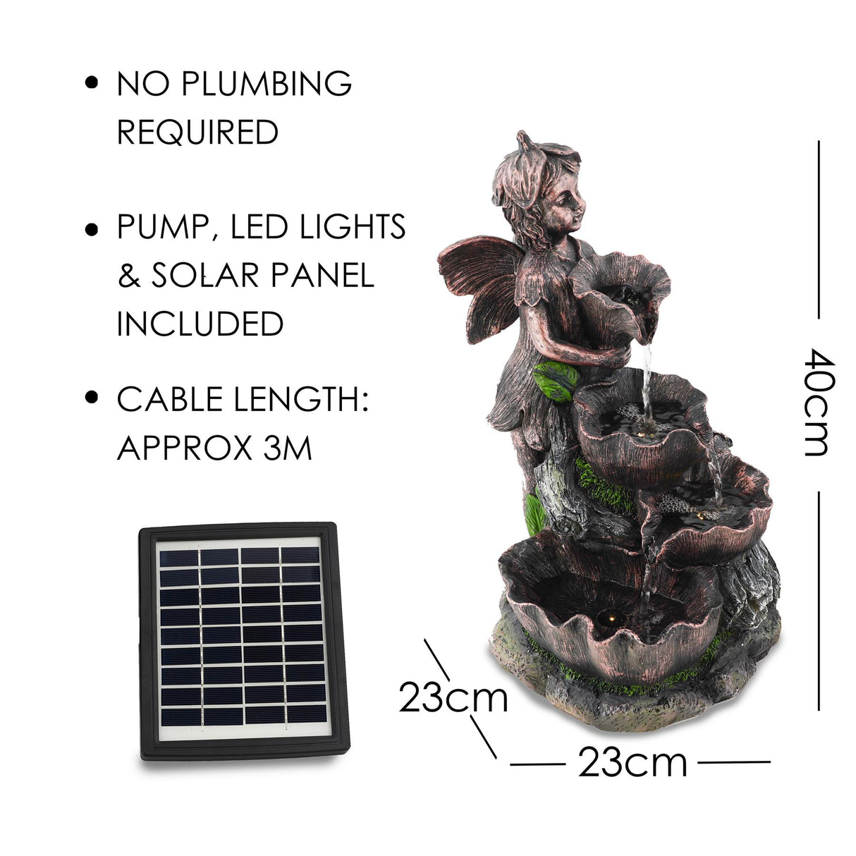 Fairy Solar Water Feature Outdoor With LED by GEEZY - UKBuyZone