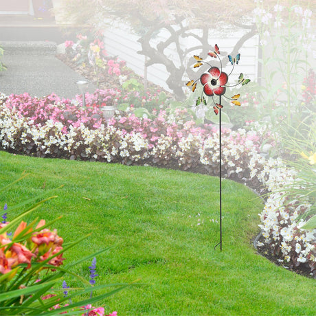 Large Freestanding Metal Garden Windmill - Butterflies Design by GEEZY - UKBuyZone