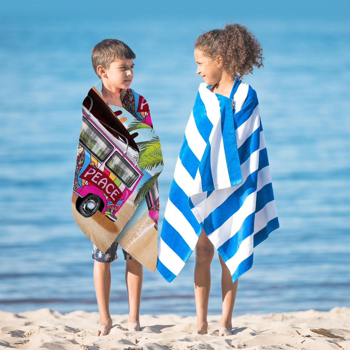 Pink Summer Bus Design Large Towel by Geezy - UKBuyZone