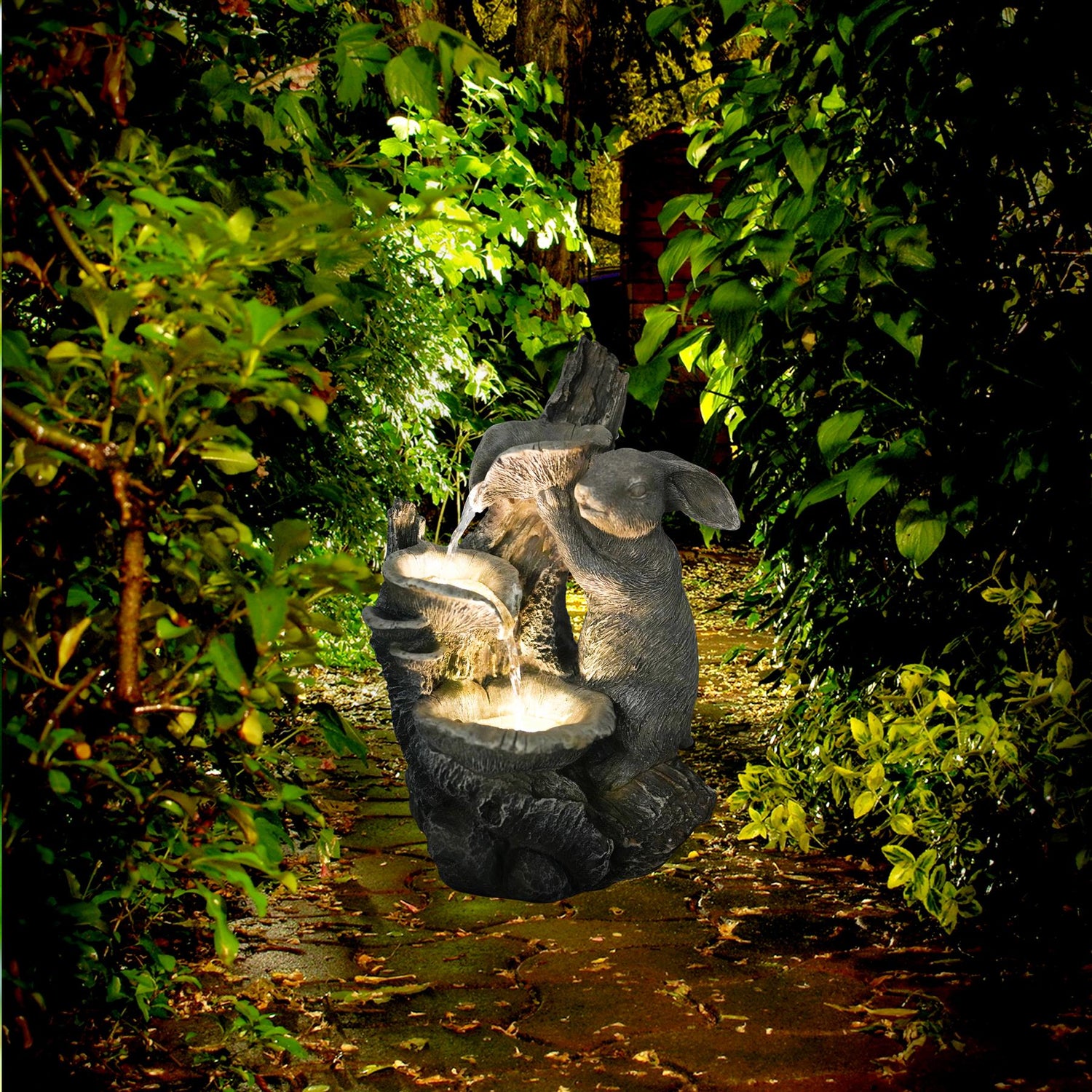 Rabbit Solar Water Feature Outdoor With LED by GEEZY - UKBuyZone
