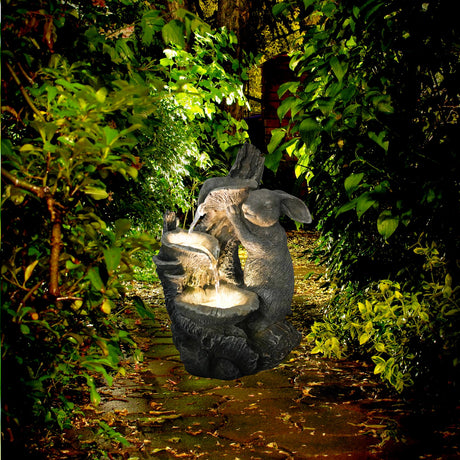 Rabbit Solar Water Feature Outdoor With LED by GEEZY - UKBuyZone