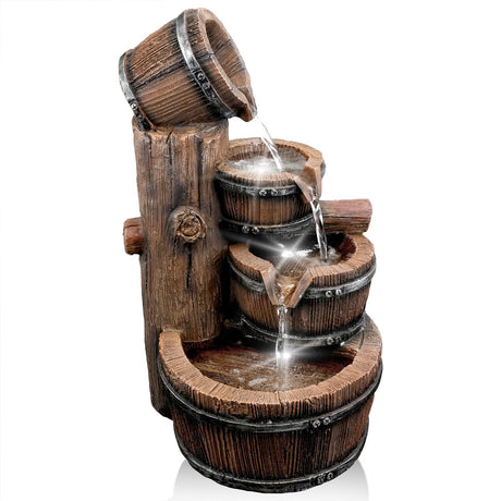 Barrel Water Feature Outdoor With LED by GEEZY - UKBuyZone