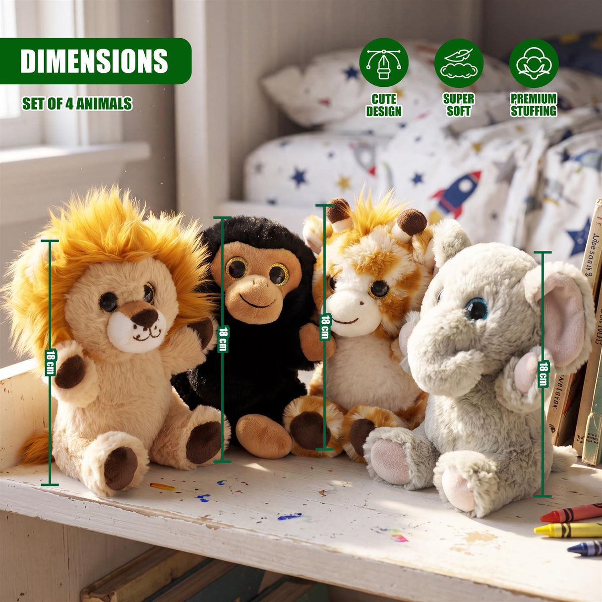 Set of 4 Wild Animal Soft Toys 6.5