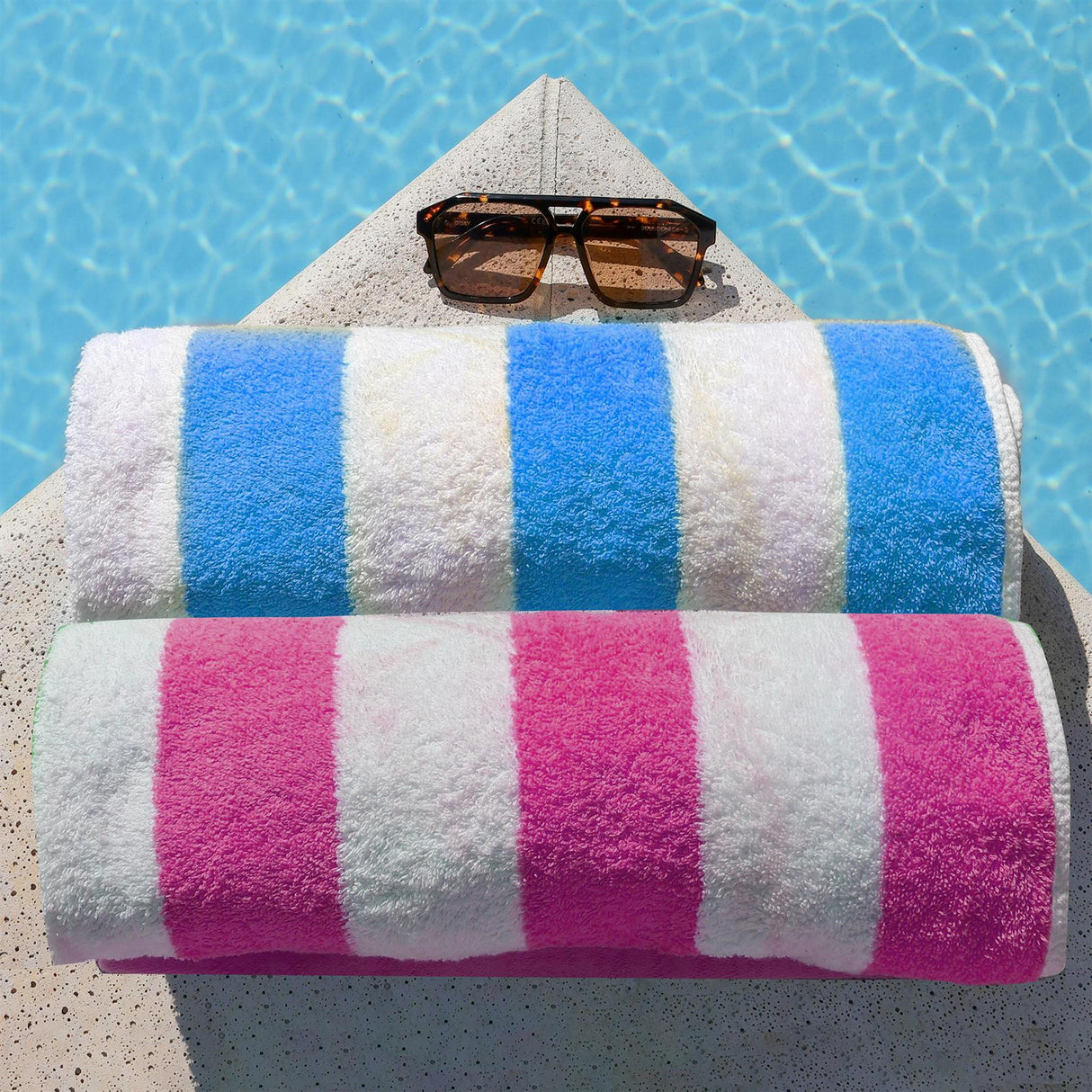 Pink & Blue Striped Microfibre Beach Towels - Set of 2 by GEEZY - UKBuyZone