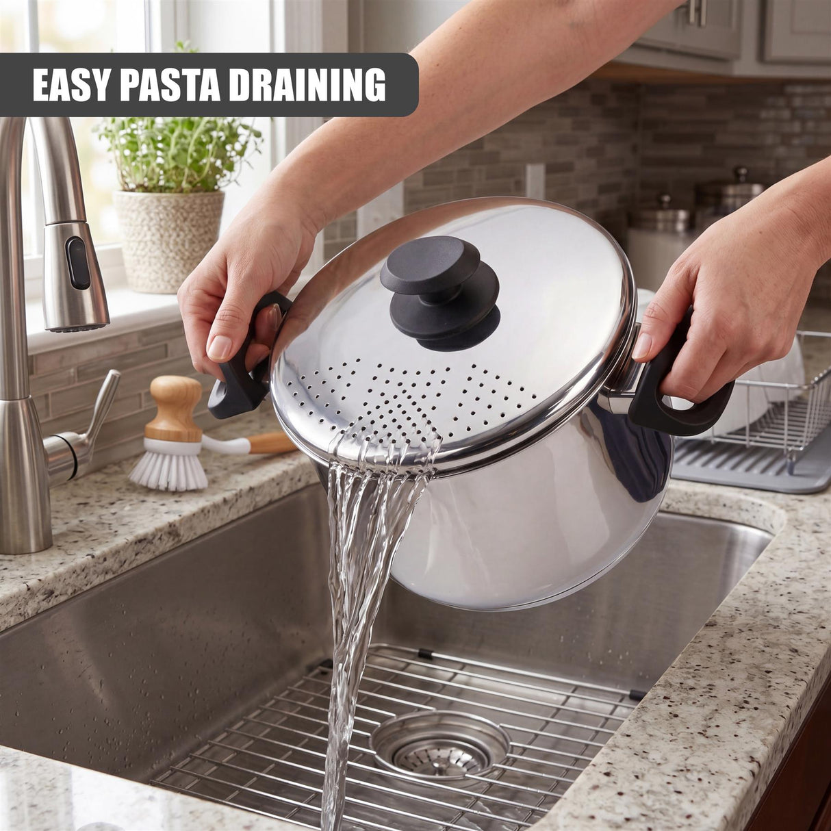 Stainless Steel Pasta Pot With Locking Strainer Lid