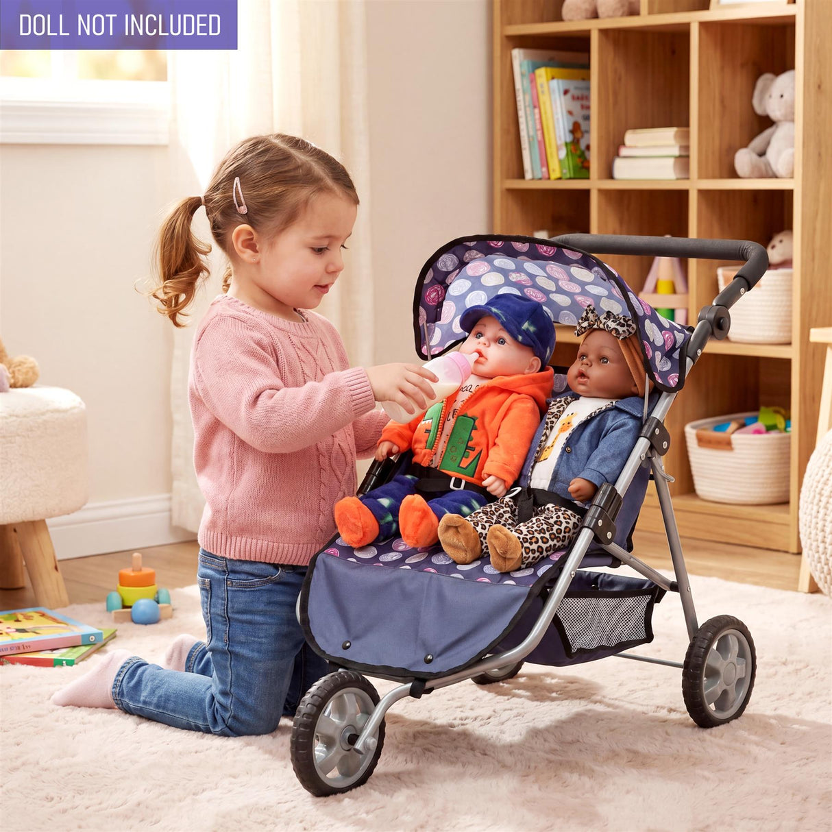 3 Wheeler Twin Doll's Pushchair, Blue