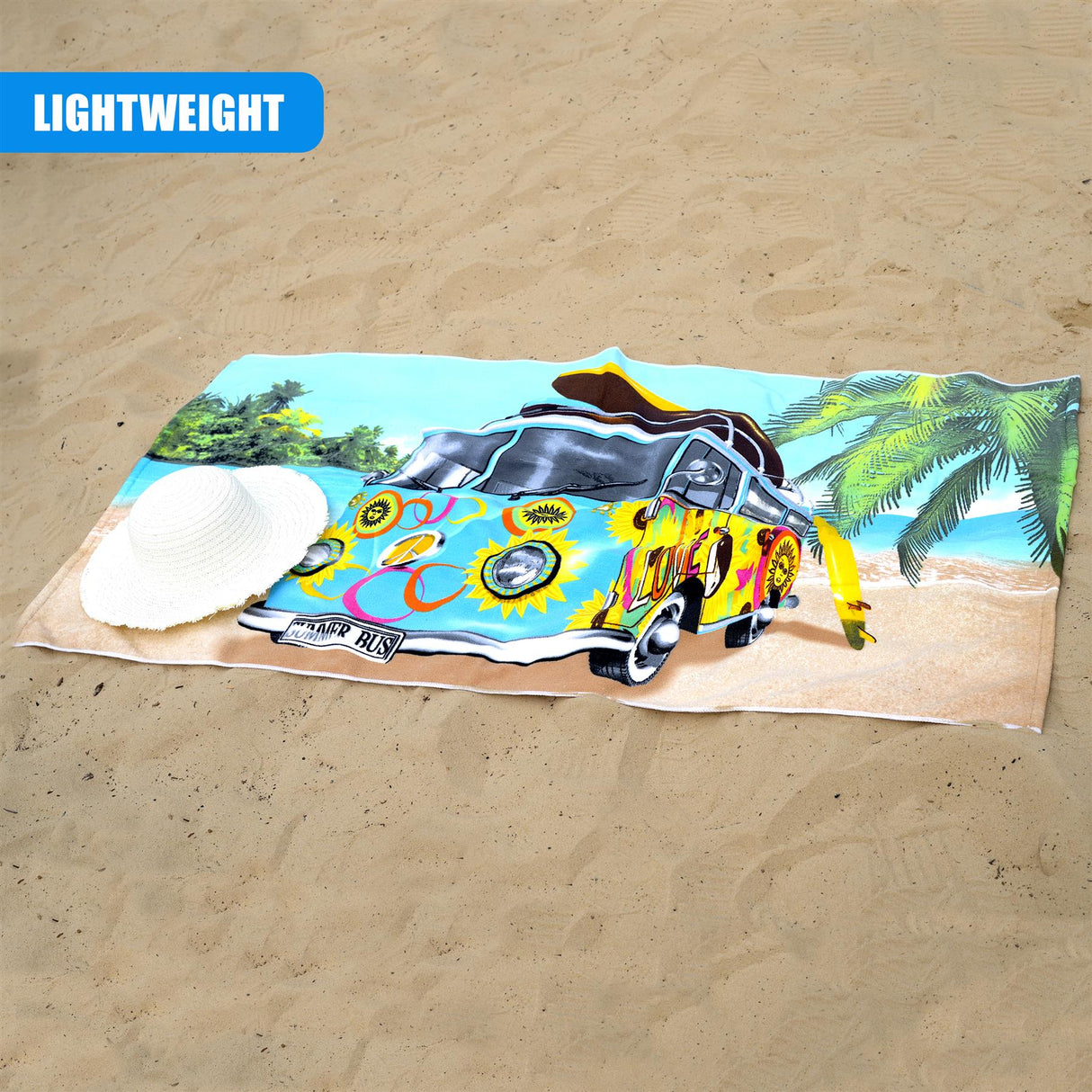 Blue Summer Bus Design Large Towel by Geezy - UKBuyZone