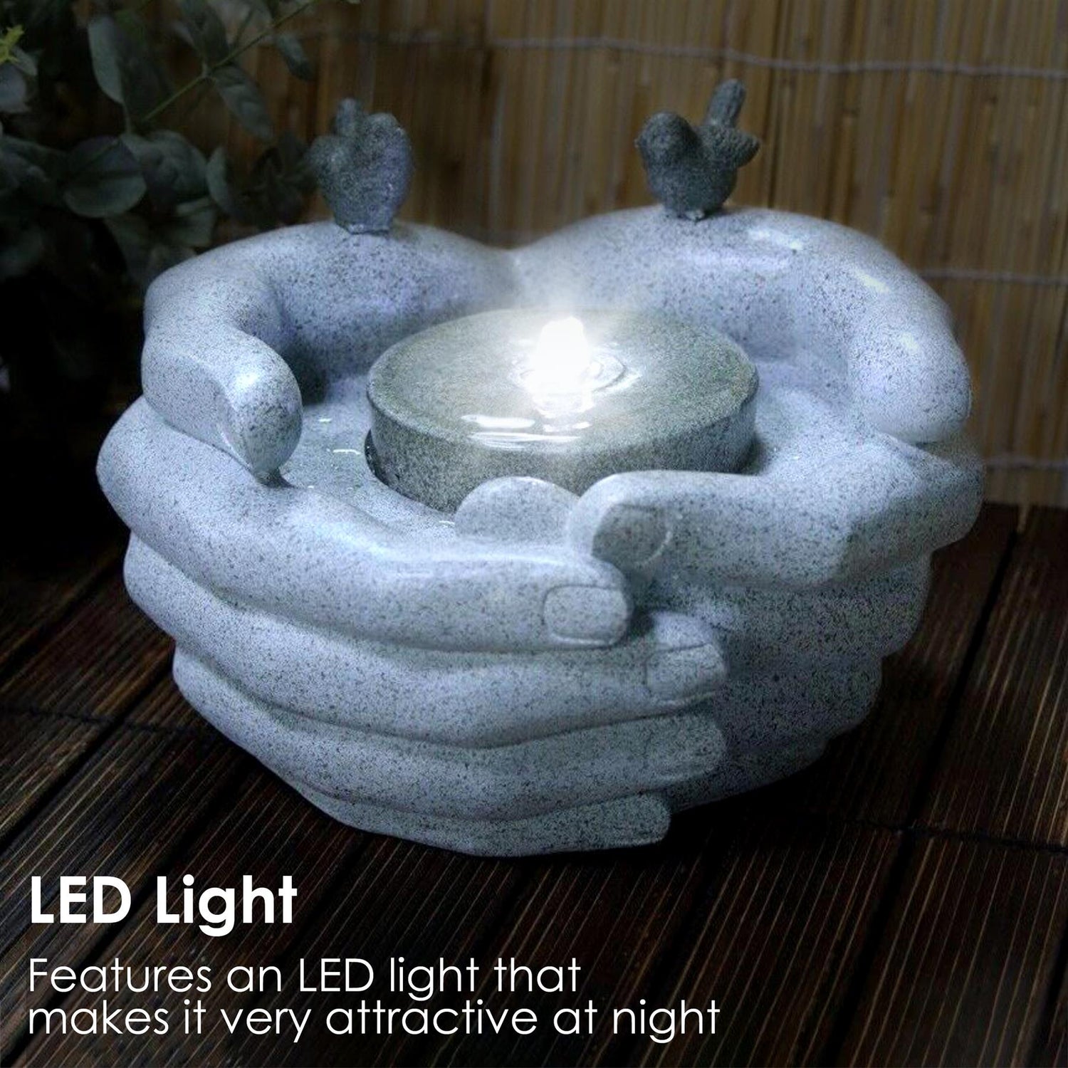 Cupped Hands Water Feature Outdoor With LED by GEEZY - UKBuyZone