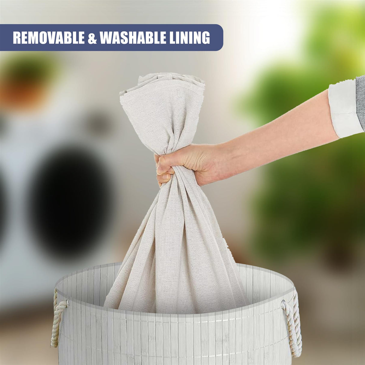 Round Bamboo Laundry Hamper with Lid, White by GEEZY - UKBuyZone