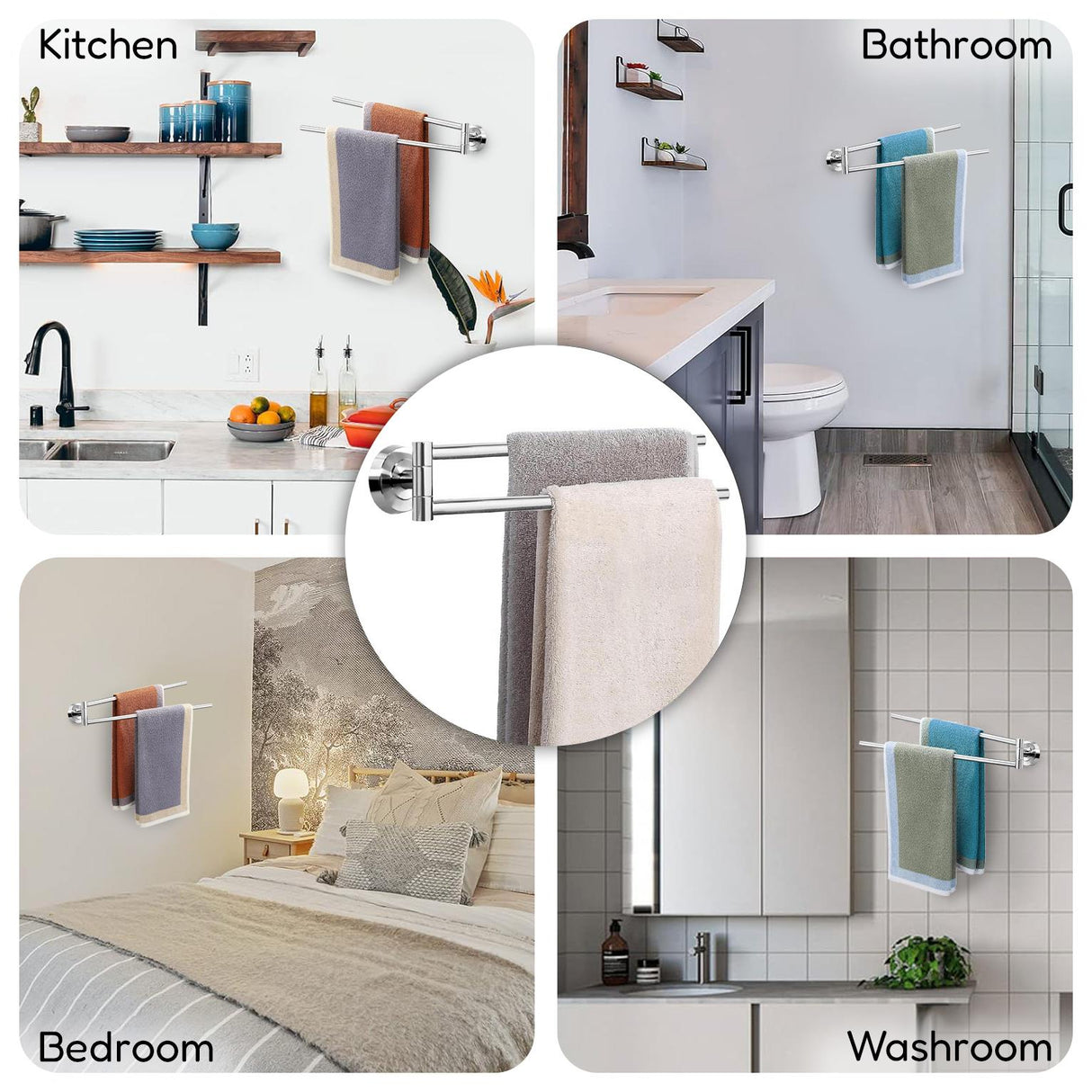 Towel Rail Double Swivel Wall Mounted 50cm by Geezy - UKBuyZone