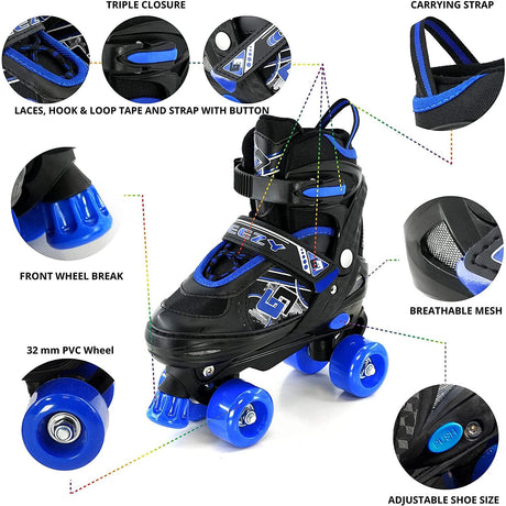 Blue and Black Roller Skates for Kids with 4 Wheel by The Magic Toy Shop - UKBuyZone
