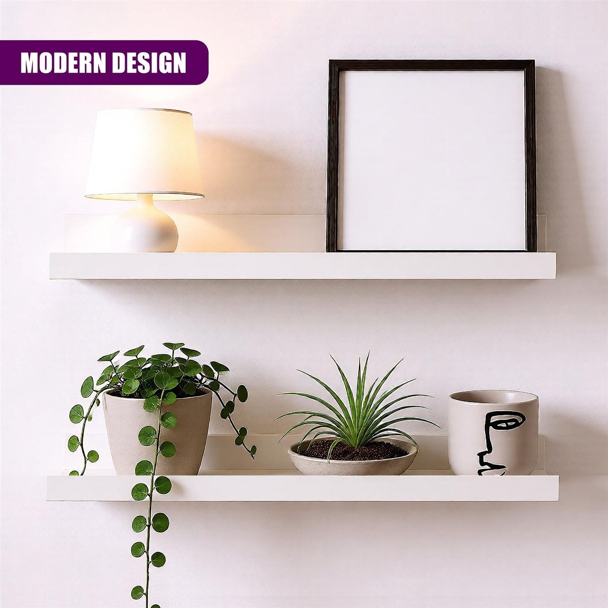 White Wall Hanging Shelf 45 cm Pack 2