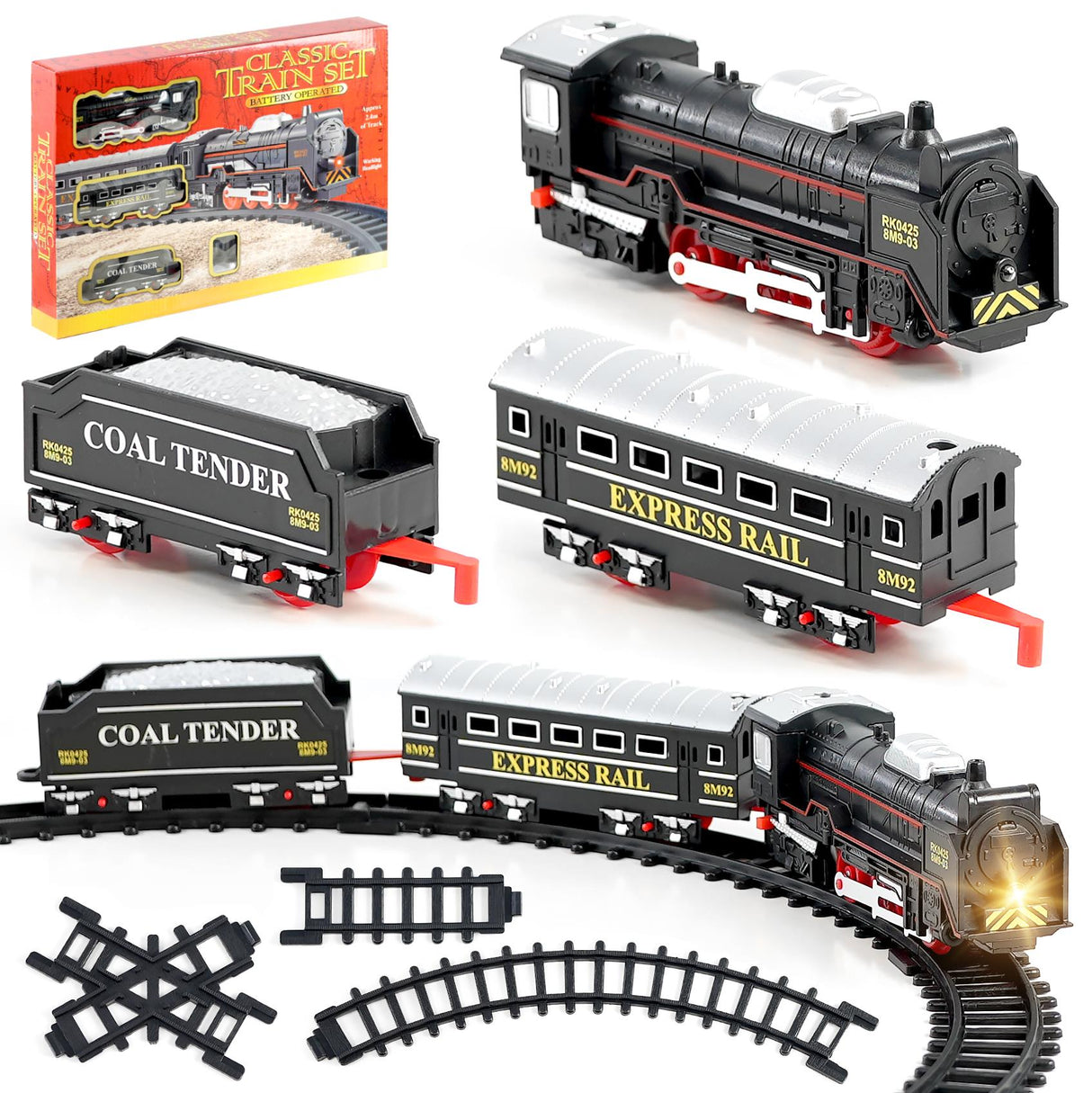 Classic Train Set with Tracks and Headlight by The Magic Toy Shop - UKBuyZone