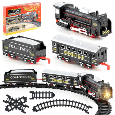 Classic Train Set with Tracks and Headlight by The Magic Toy Shop - UKBuyZone