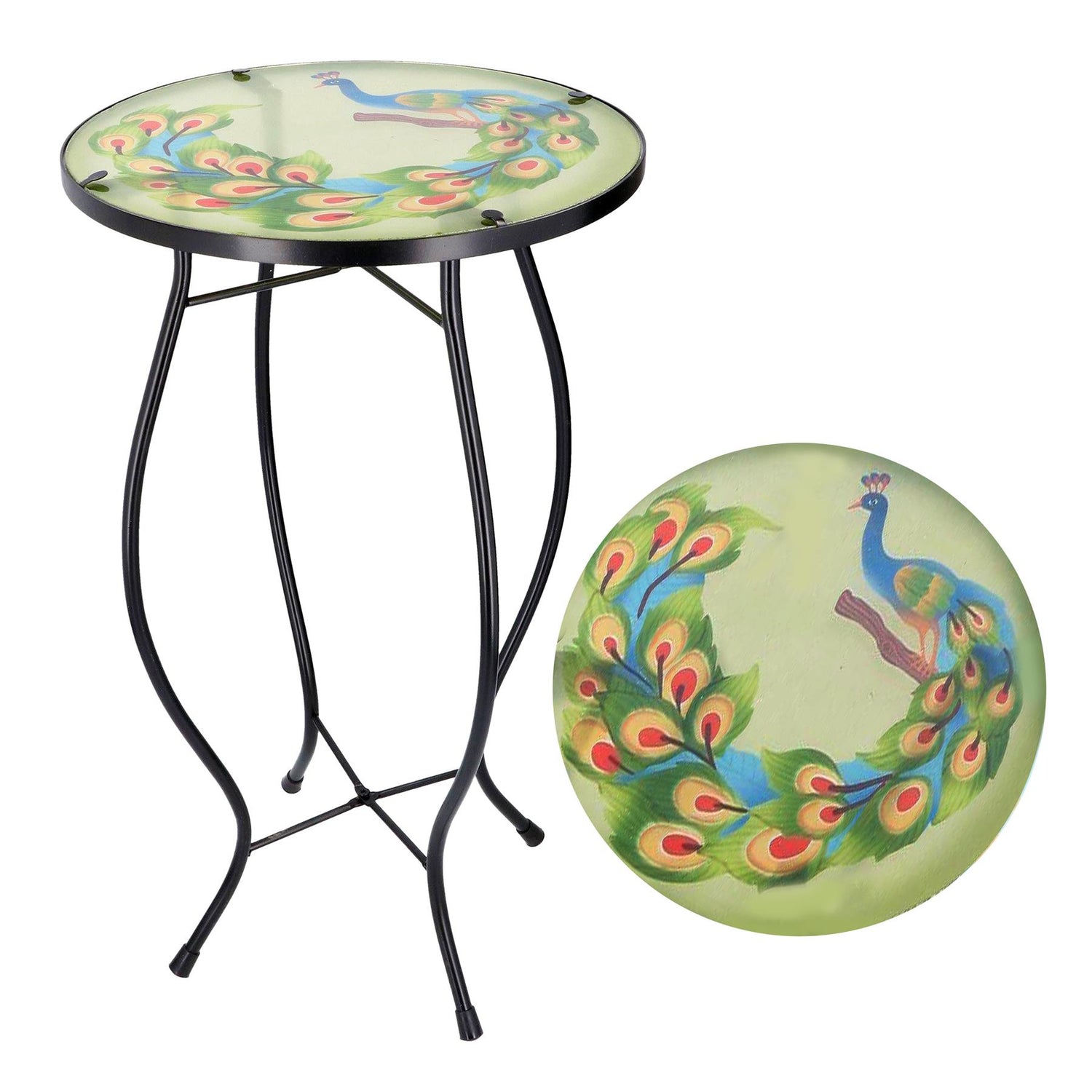 Round Side Mosaic Table With Peacock Design by GEEZY - UKBuyZone