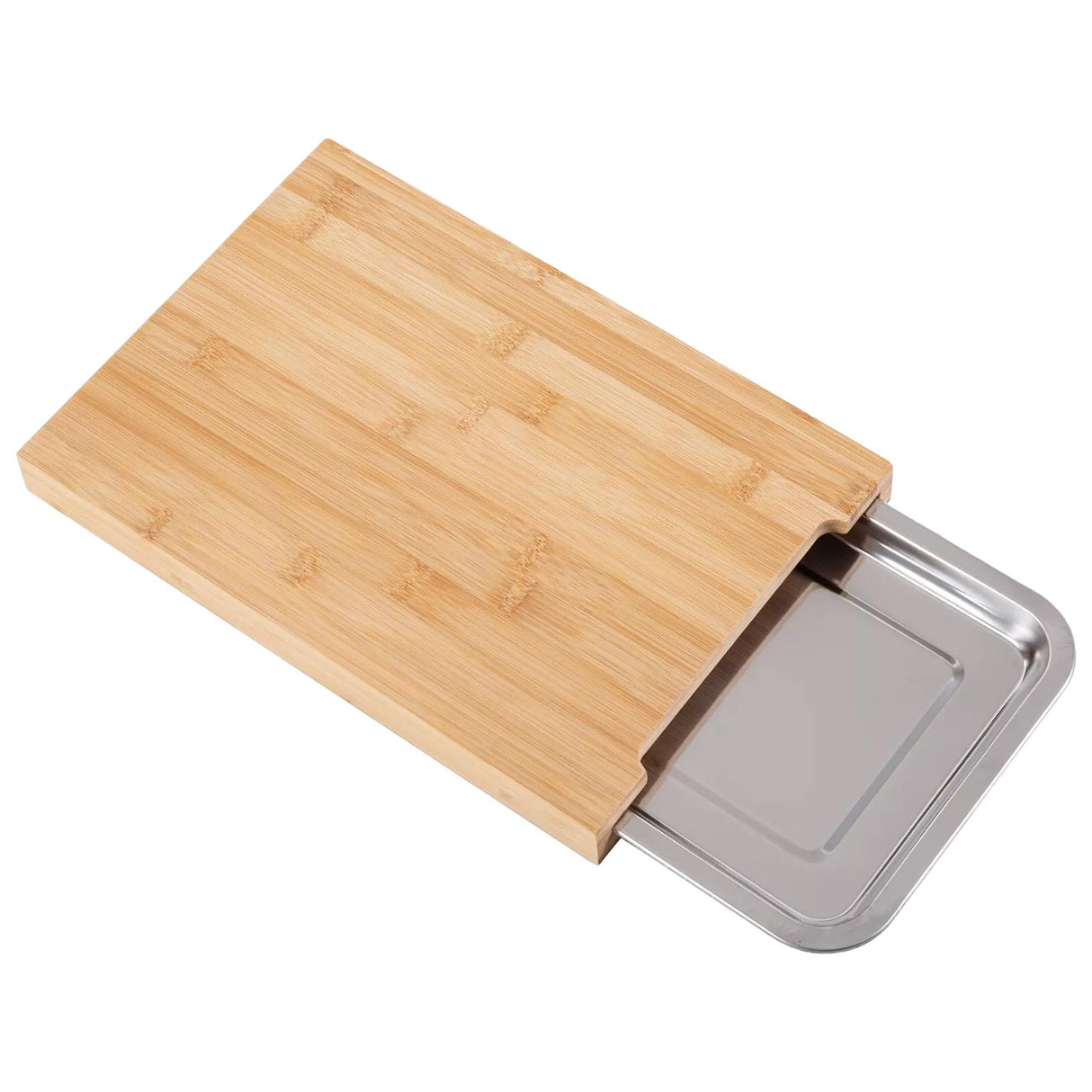Bamboo Chopping Board with Stainless Steel Tray by GEEZY - UKBuyZone