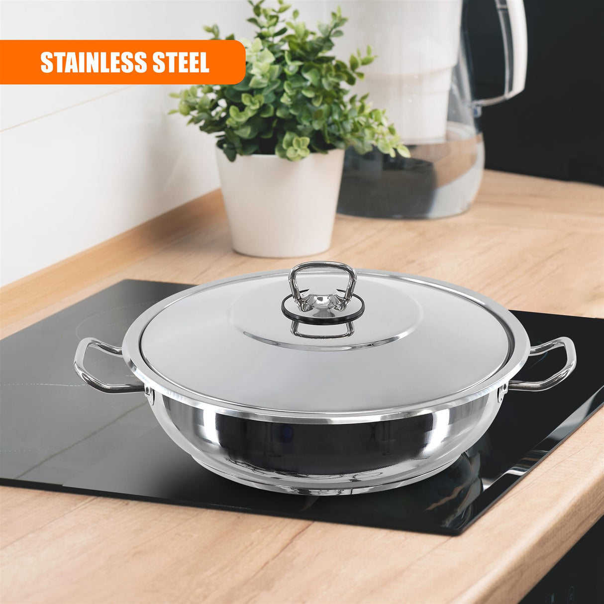 Gastro Shallow Pot With Lid 24 x 6 cm by Hascevher - UKBuyZone