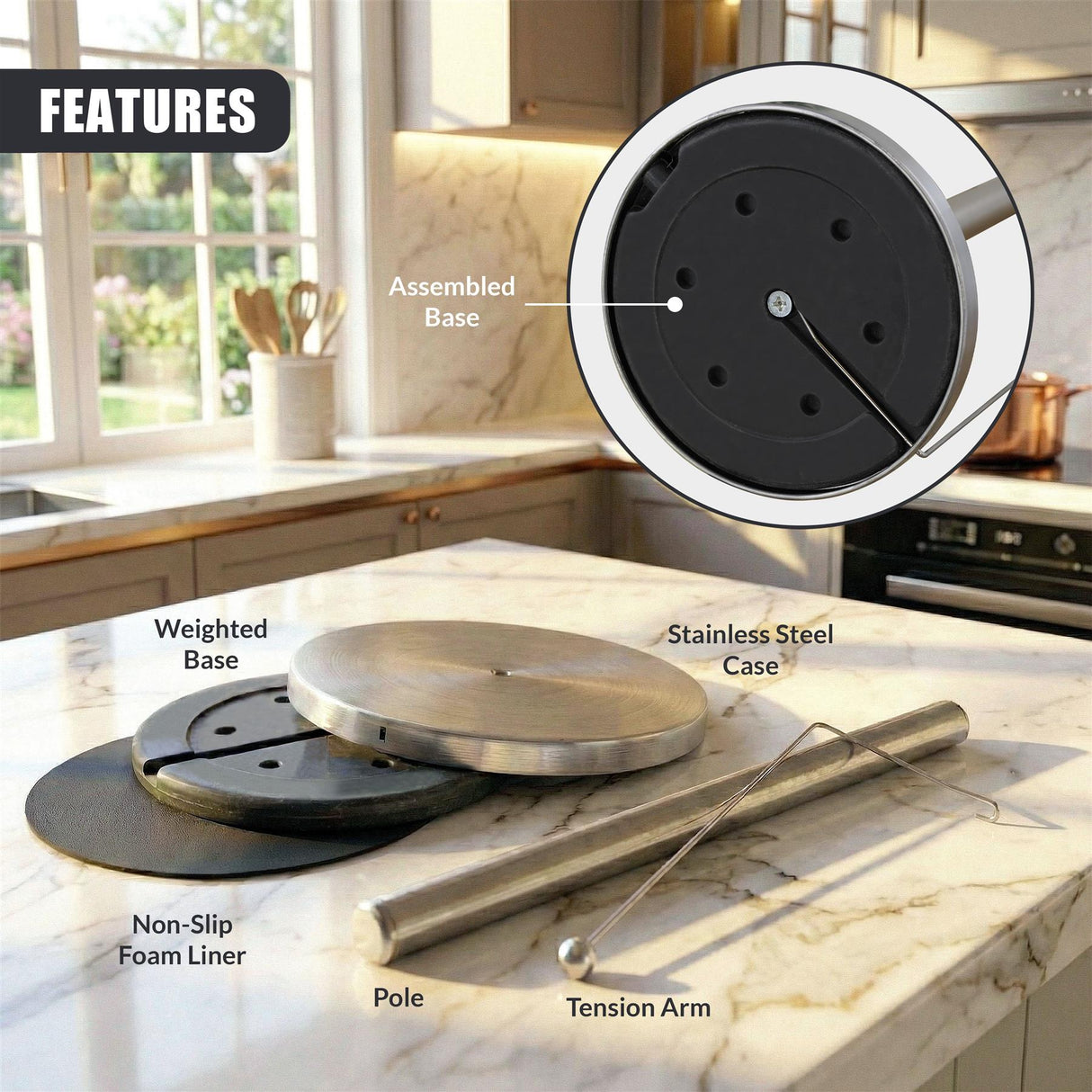 Kitchen Roll Holder with Tension Arm