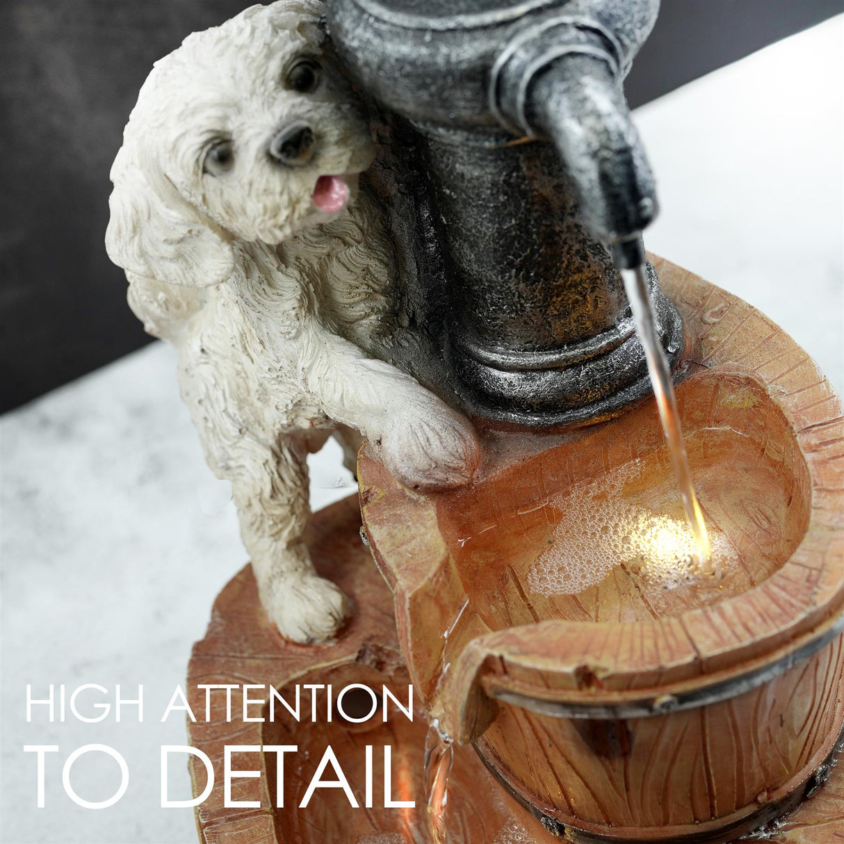 Puppy Solar Water Feature Outdoor With LED by GEEZY - UKBuyZone