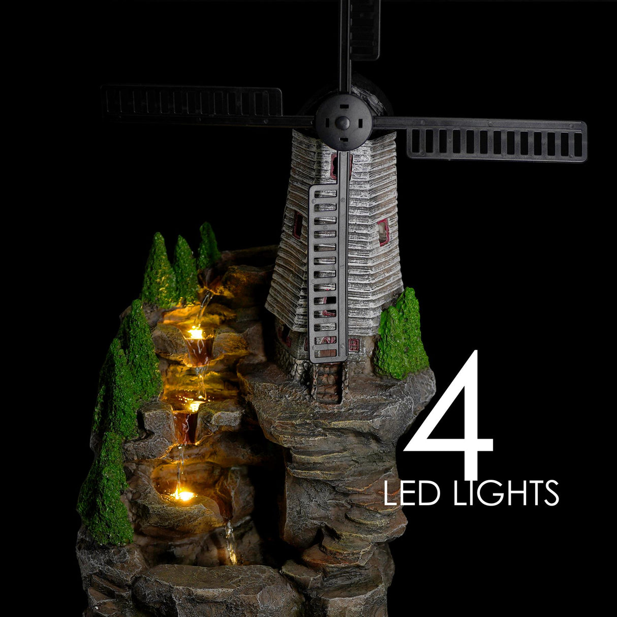 Windmill Water Feature Outdoor With LED by GEEZY - UKBuyZone