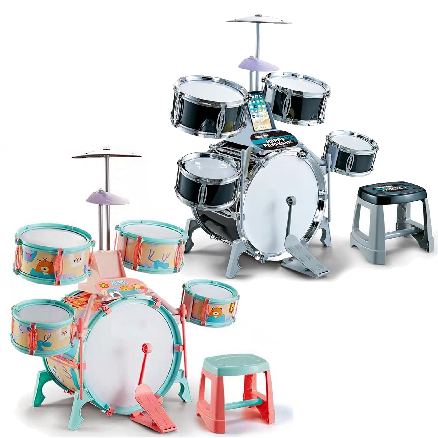 Pink and Green Multi functional Kids Jazz Drum Set by The Magic Toy Shop - UKBuyZone
