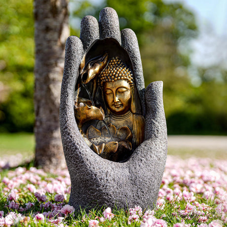 Hand Buddha Water Feature Outdoor With LED by GEEZY - UKBuyZone