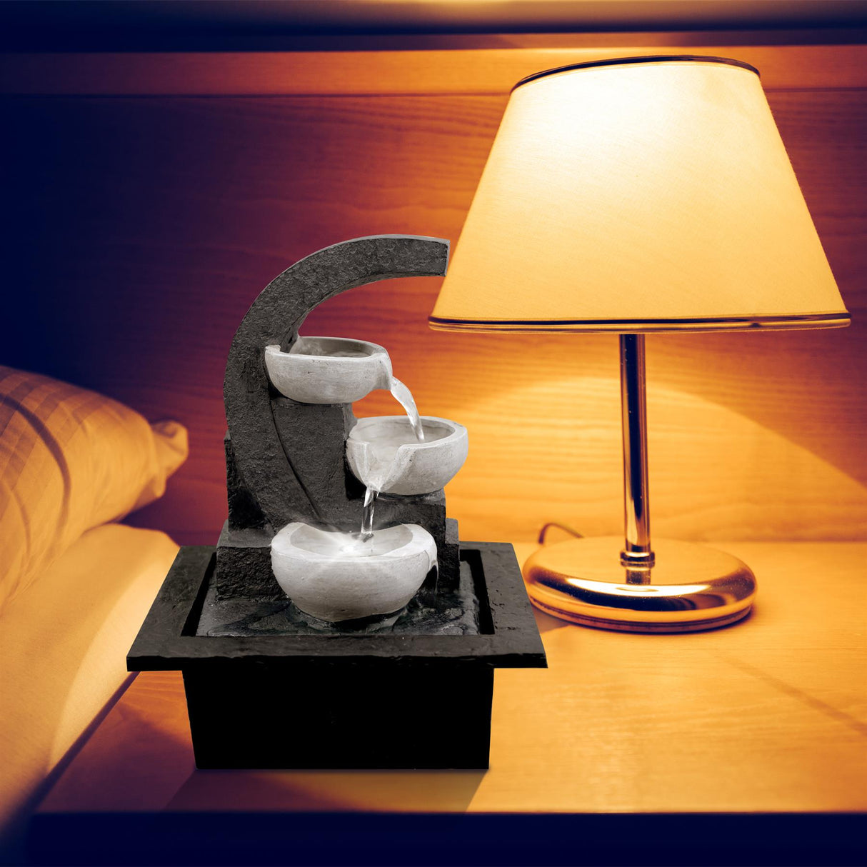 White Bowls Water Feature Indoor With LED by GEEZY - UKBuyZone