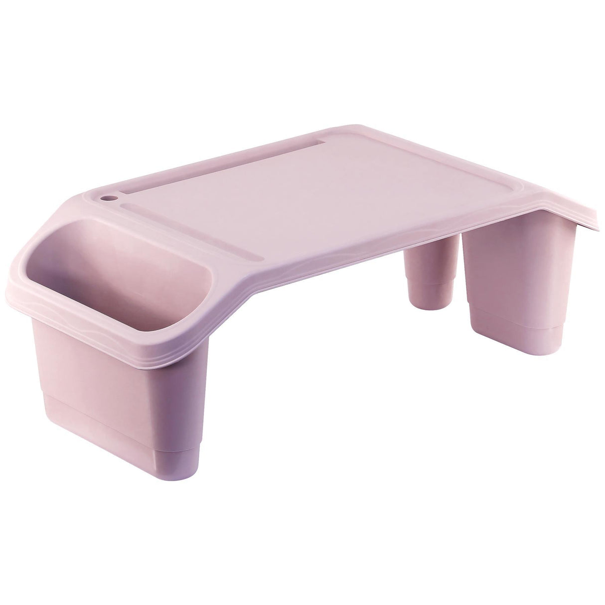 Bed tray table with storage, two pink trays shown in various states of assembly. - UKBuyZone