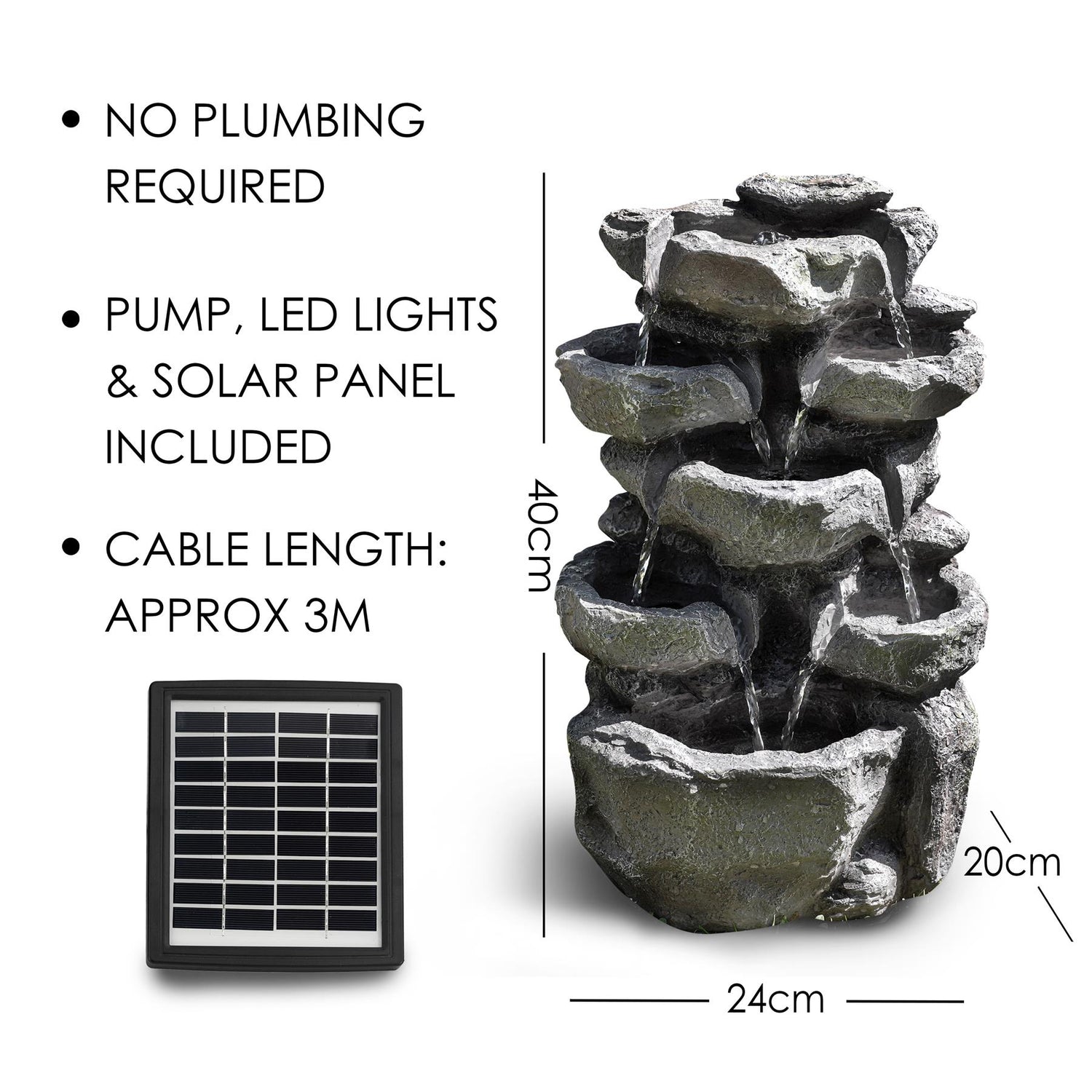 Rock Solar Water Feature Outdoor With LED by GEEZY - UKBuyZone