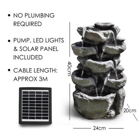 Rock Solar Water Feature Outdoor With LED by GEEZY - UKBuyZone