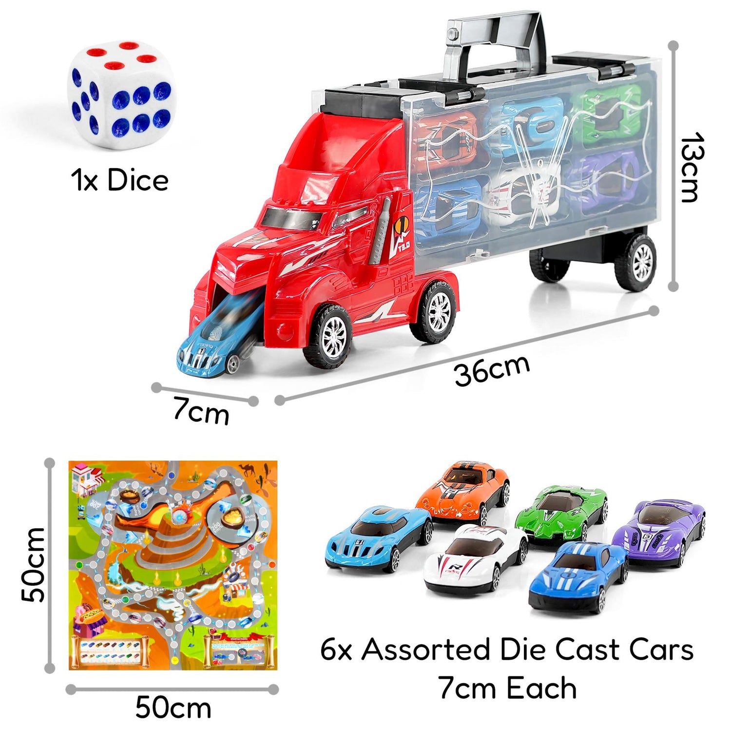 Kids Toy Truck Carrier & 6 Mini Cars Set by The Magic Toy Shop - UKBuyZone