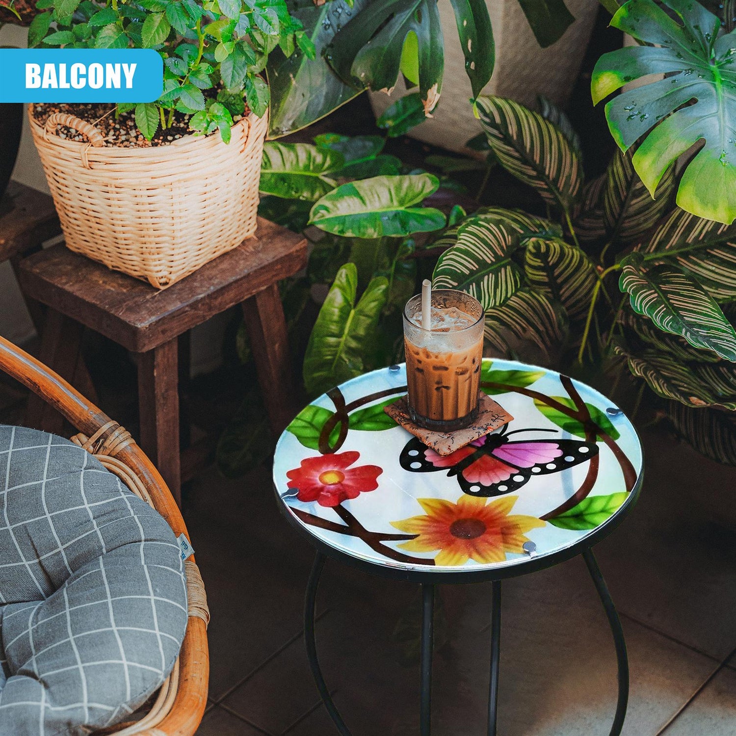Round Side Mosaic Table With Small Butterfly Design by GEEZY - UKBuyZone