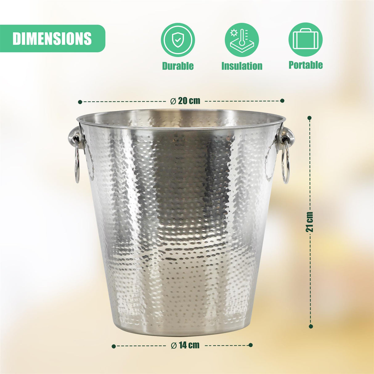Stainless Steel Ice Bucket Hammered Champagne Drink Wine Cooler With Handles by Geezy - UKBuyZone