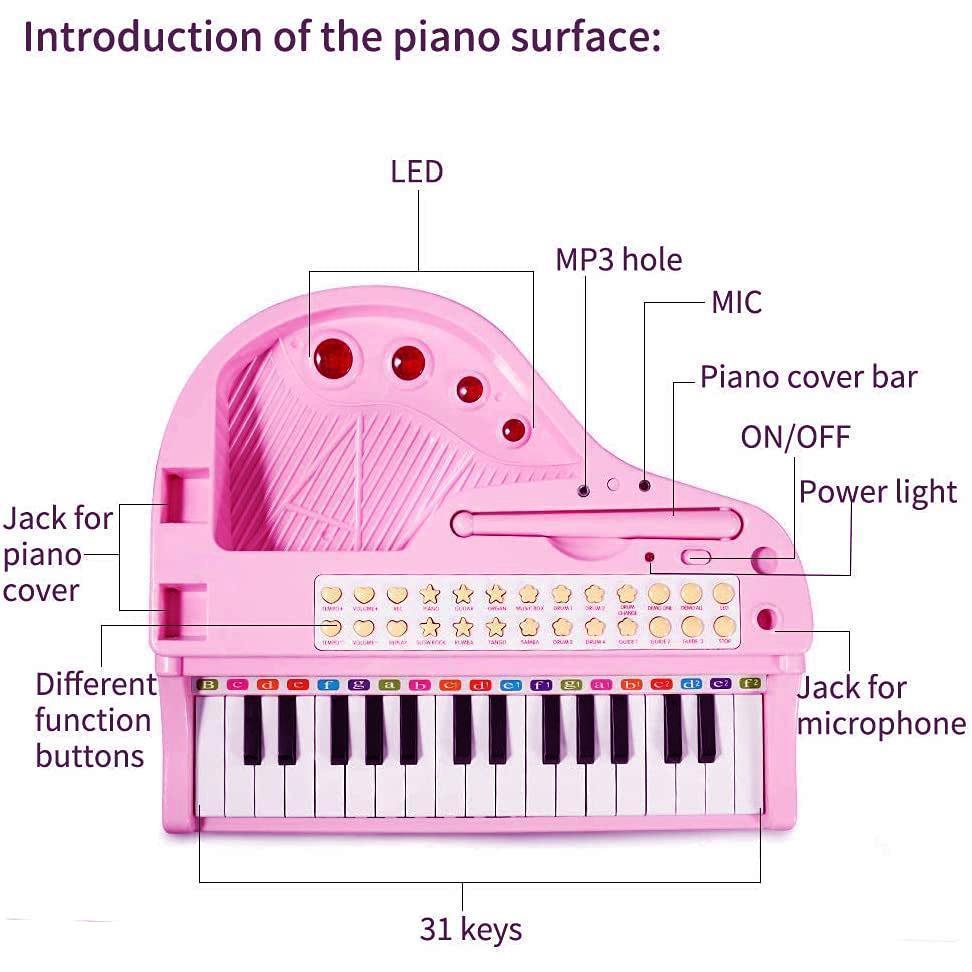 Pink Electronic Piano With Microphone and Stool by The Magic Toy Shop - UKBuyZone