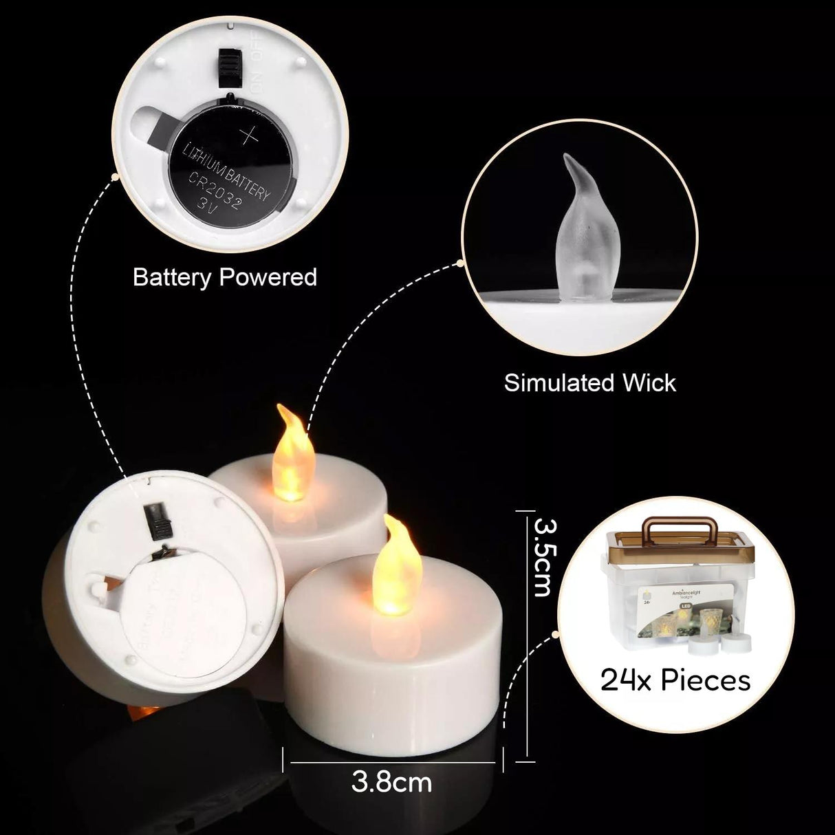 Battery Operated Tea Light Candles Pack of 24 by GEEZY - UKBuyZone