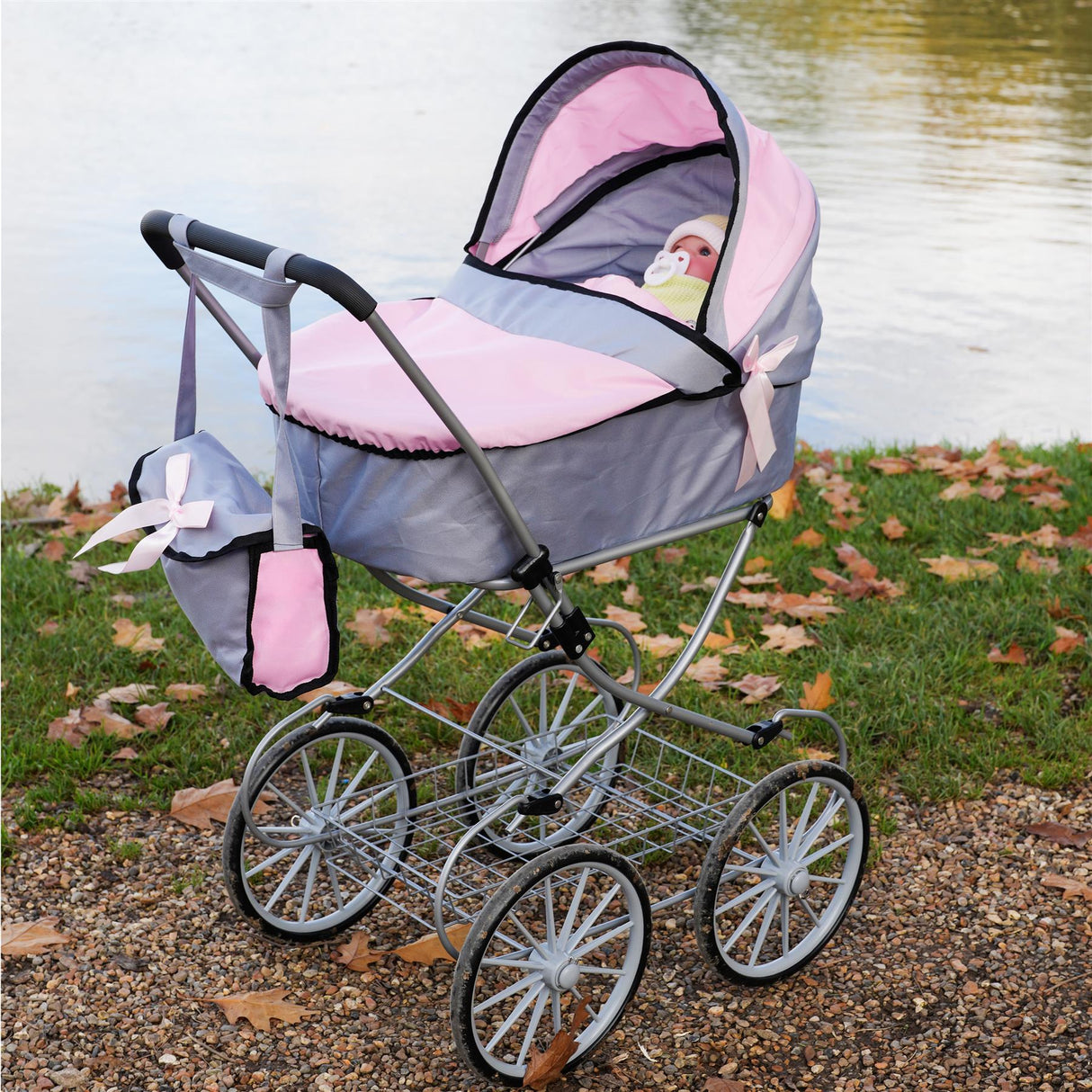 Pink and Grey Dolls Vintage Cambridge Pram by BiBi Doll - UKBuyZone