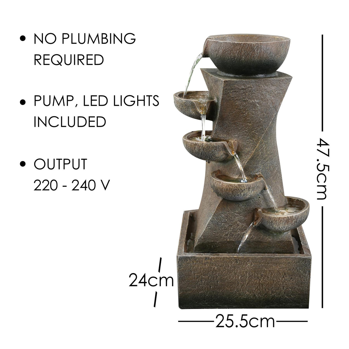 Cascading Water Feature Outdoor With LED by GEEZY - UKBuyZone
