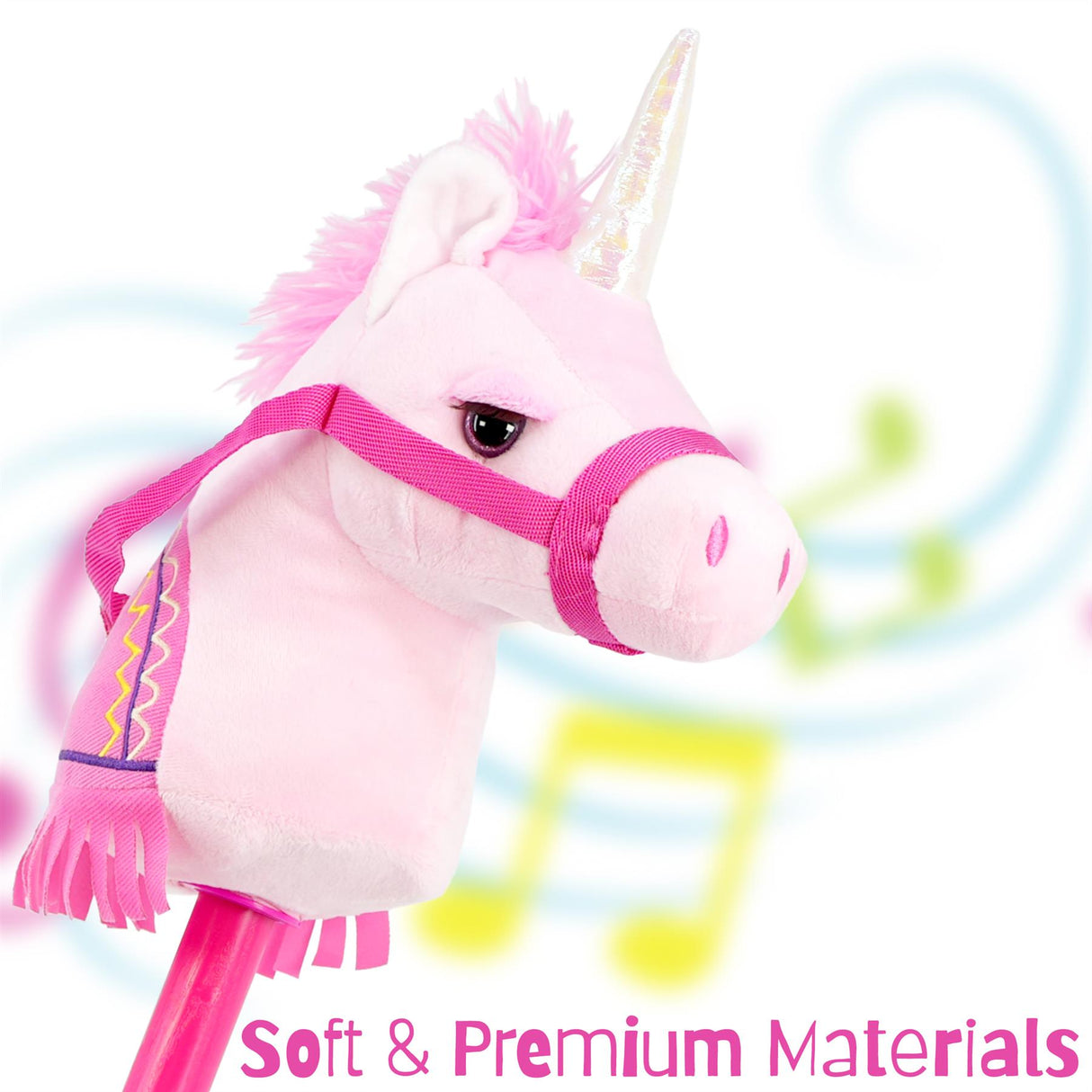 Kids Pink Unicorn Hobby Horse Toy with Sounds by The Magic Toy Shop - UKBuyZone