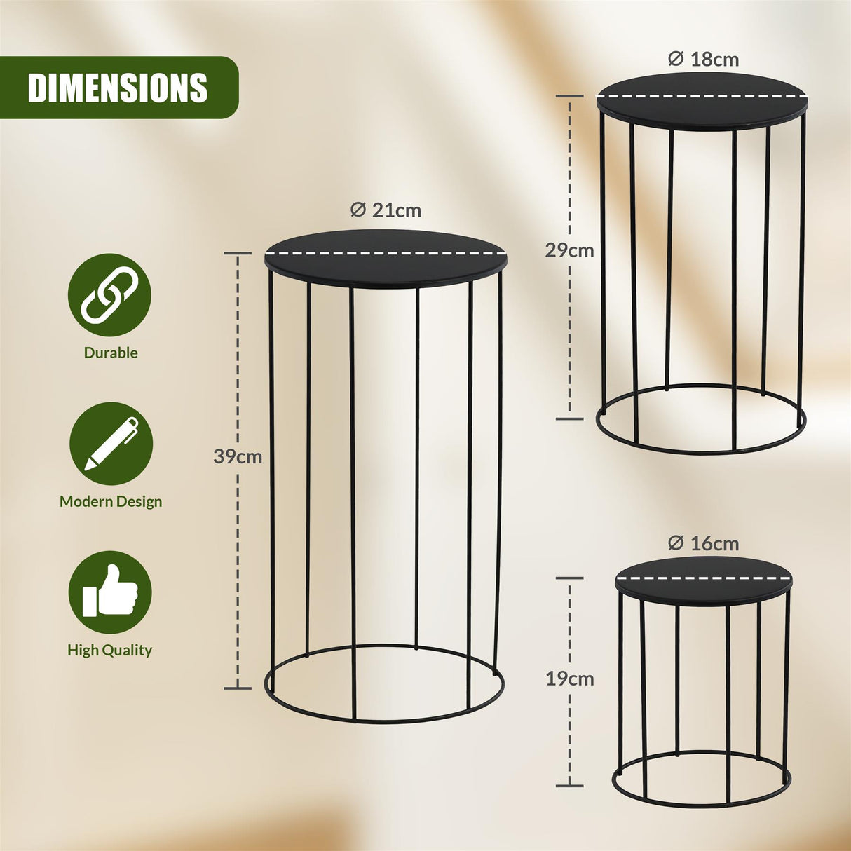 Indoor Plant Stands Set of 3 by GEEZY - UKBuyZone