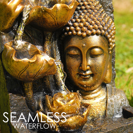 Buddha Head Solar Water Feature Outdoor With LED by GEEZY - UKBuyZone