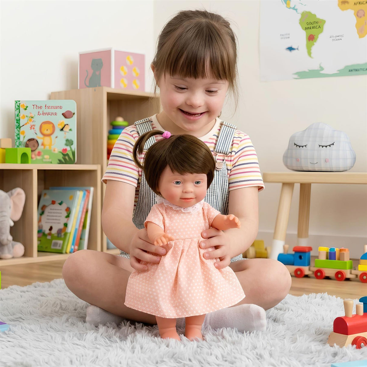 BiBi Doll Down Syndrome Girl - Brown Hair (36 cm / 14")