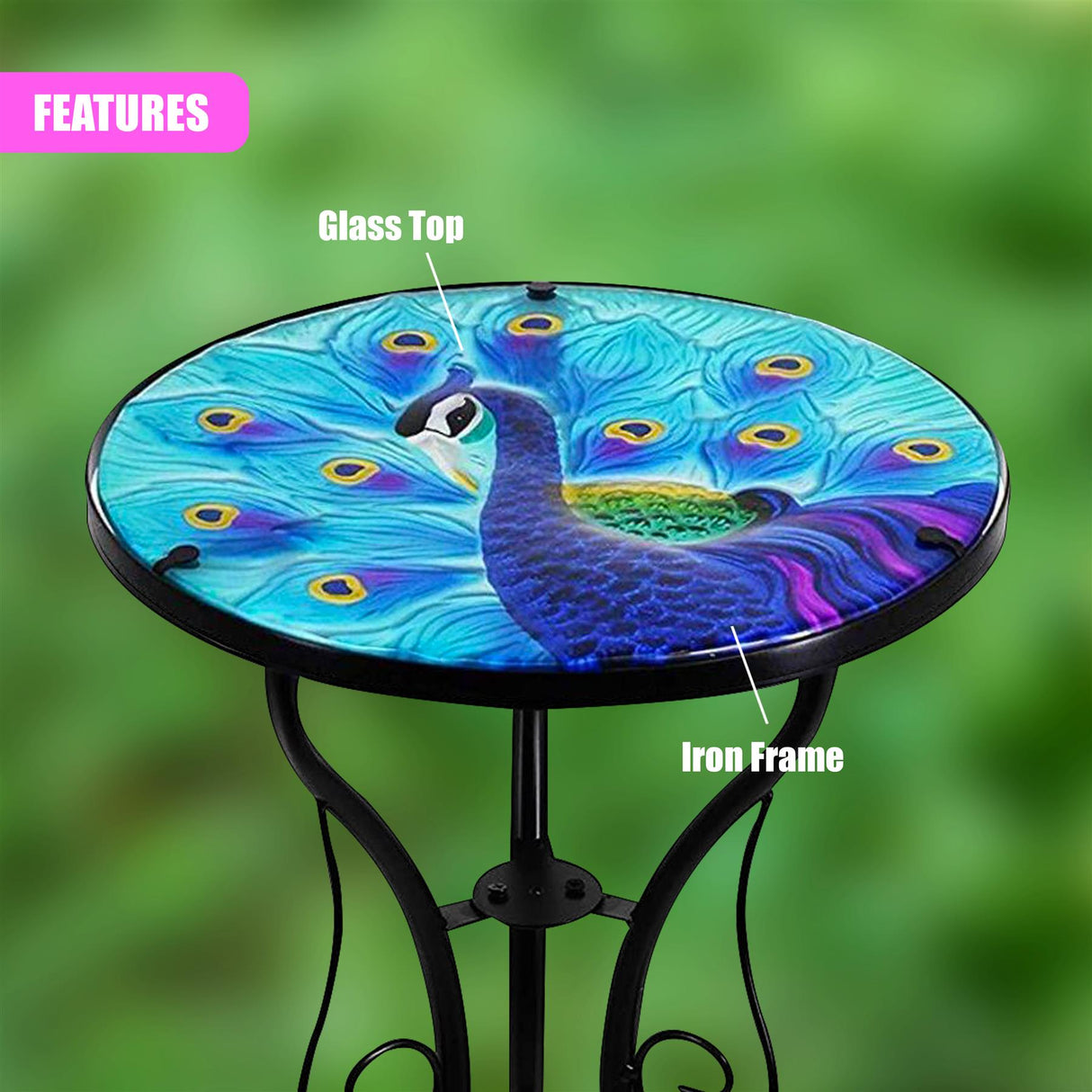 Round Side Mosaic Garden Table With Blue Peacock Design by Geezy - UKBuyZone