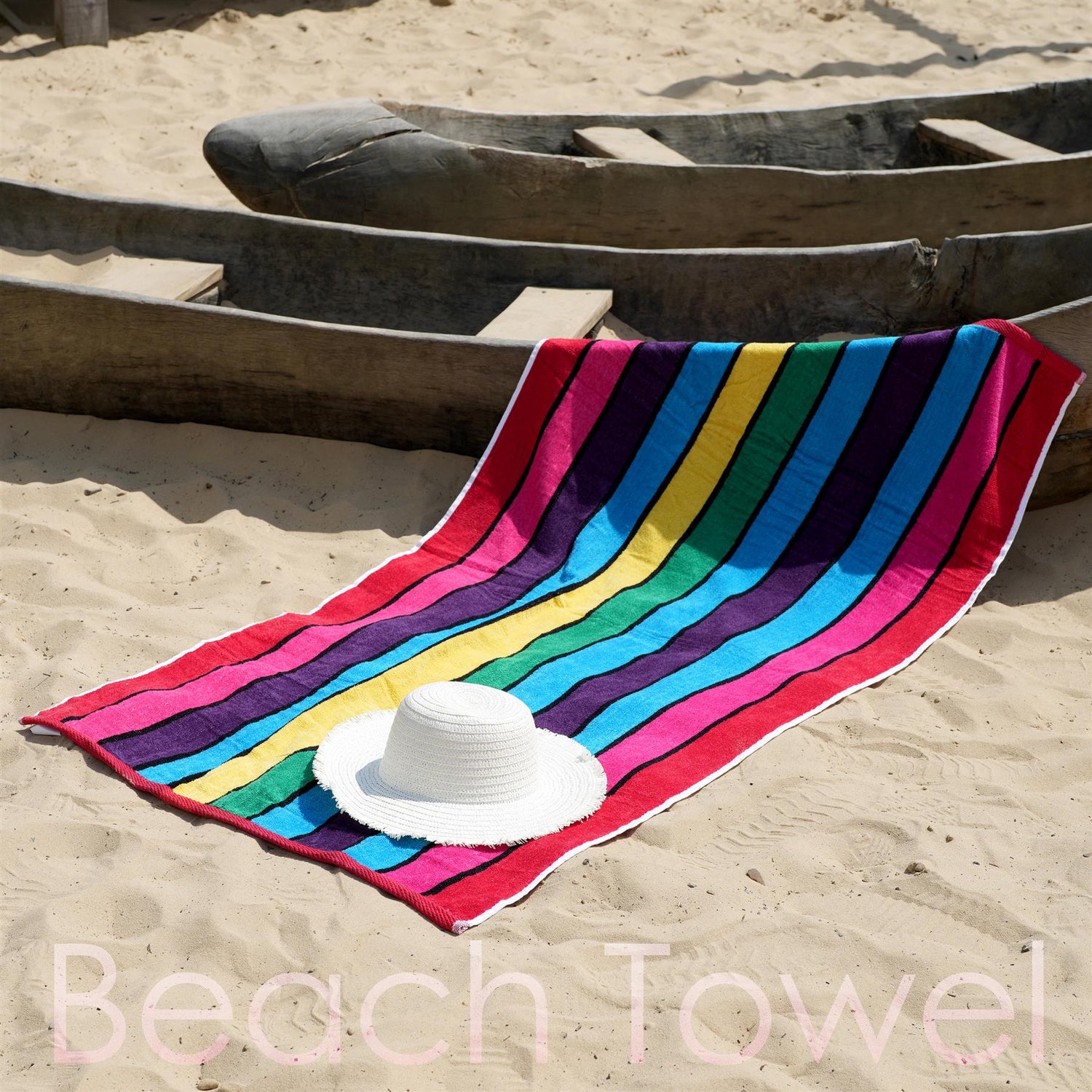 Velour Striped Beach Towel Crimson Skyline by Geezy - UKBuyZone