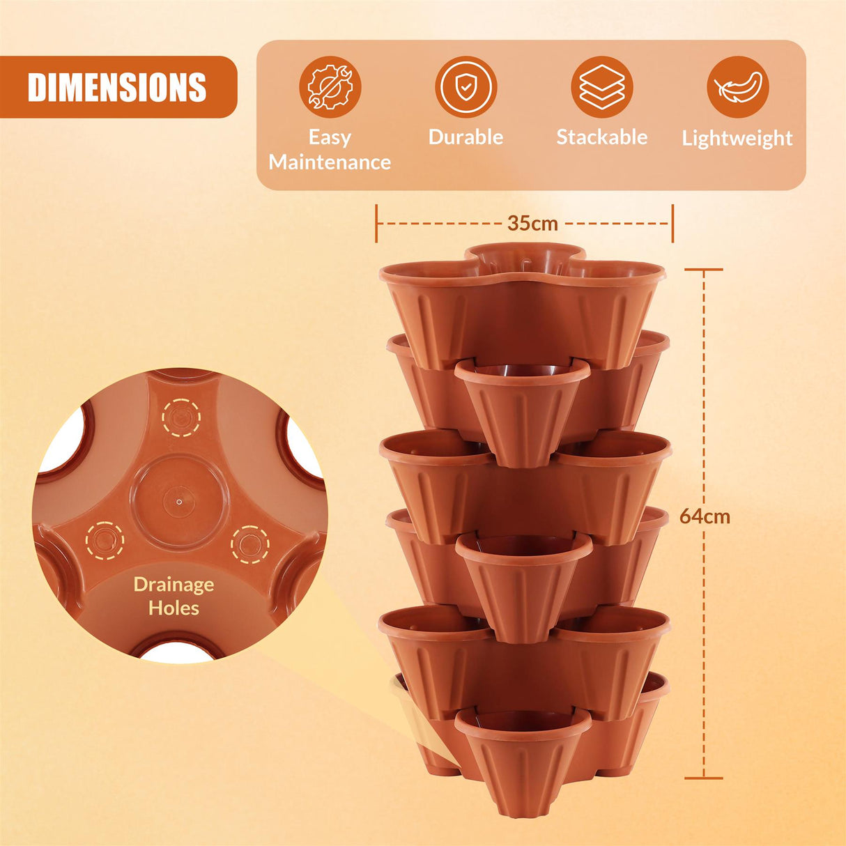 "A set of five stacking, durable strawberry planters. Made from biodegradable material. Perfect for small gardens or patios." - UKBuyZone