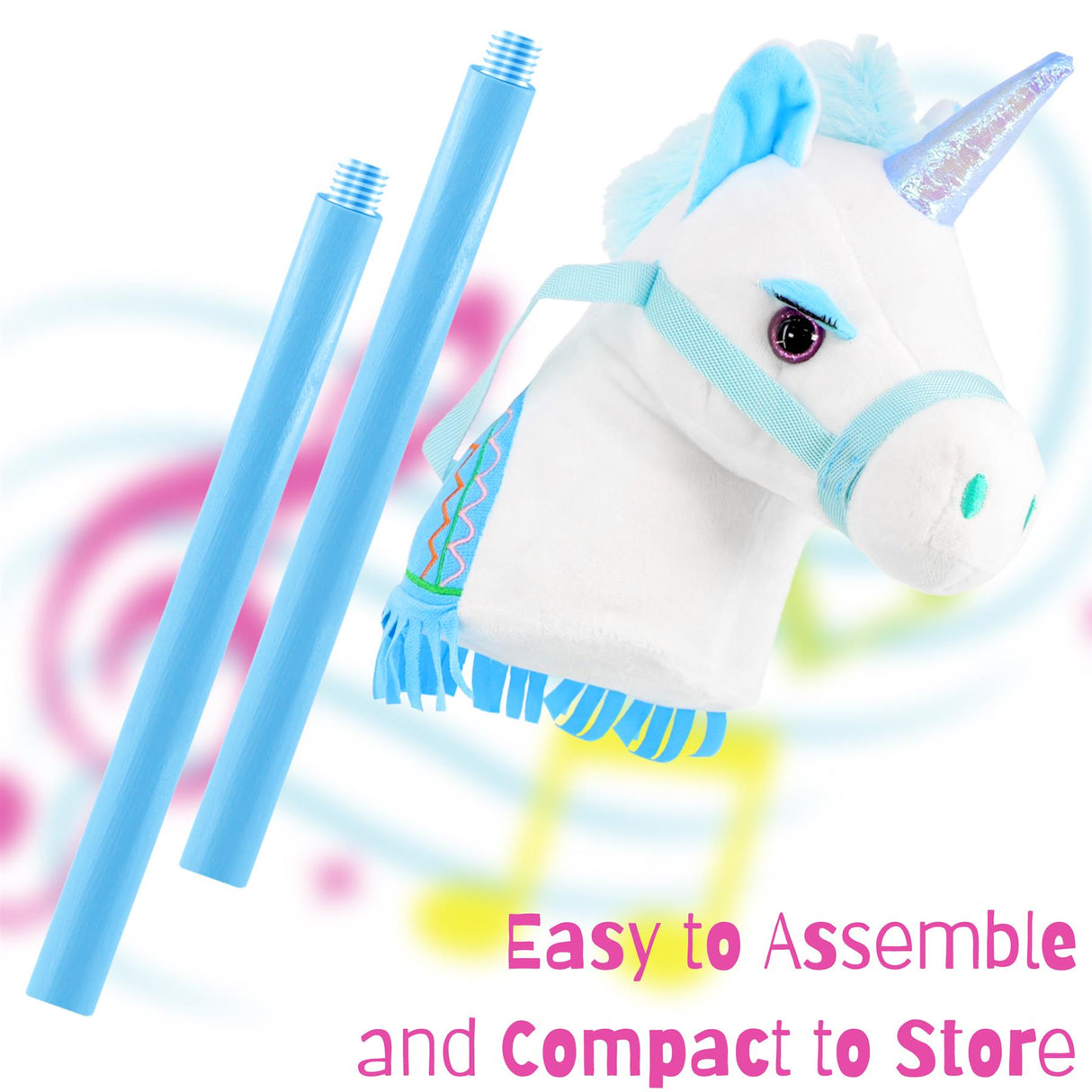 Kids Blue Unicorn Hobby Horse Toy with Sounds by The Magic Toy Shop - UKBuyZone