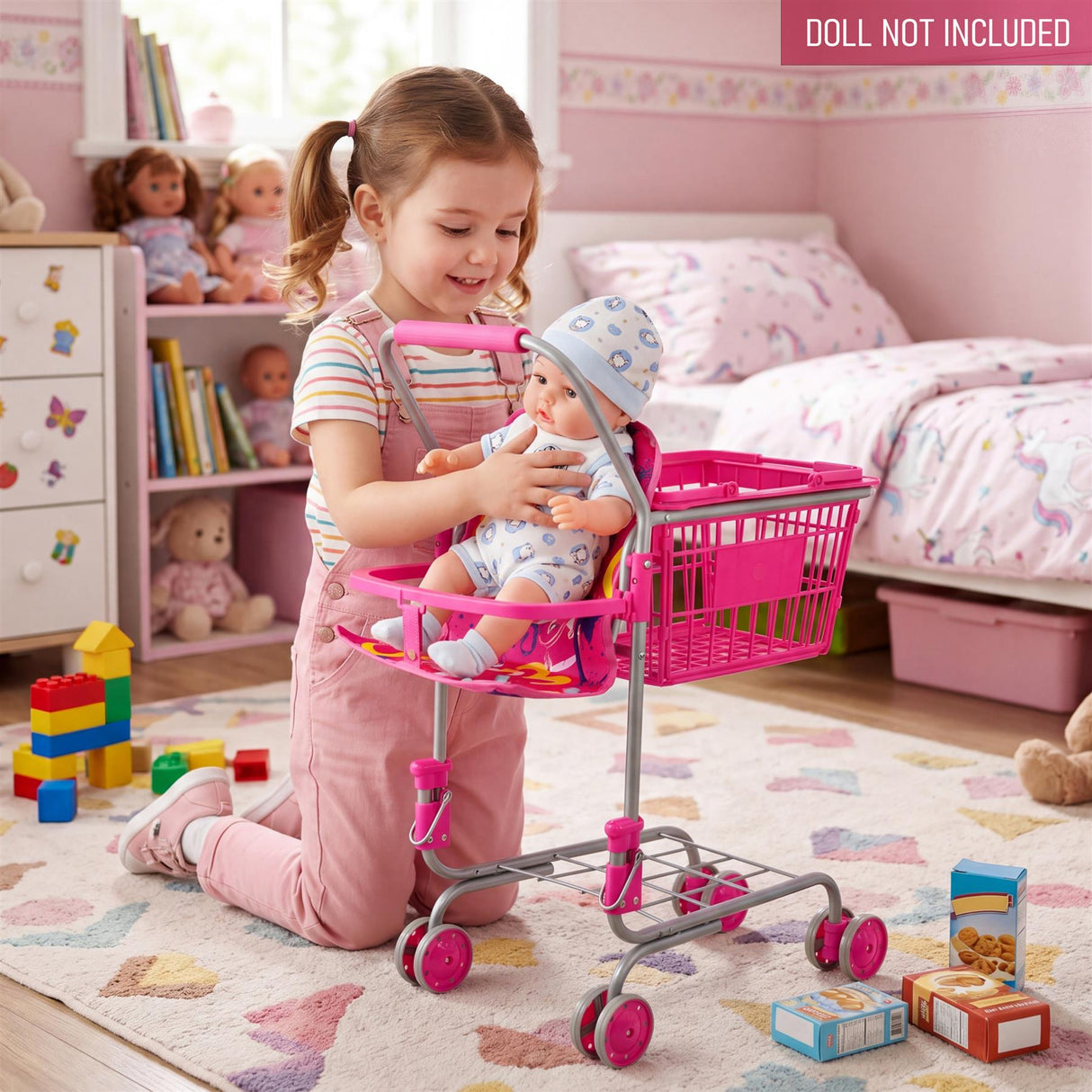 Kids Shopping Trolley with Basket & Doll Seat