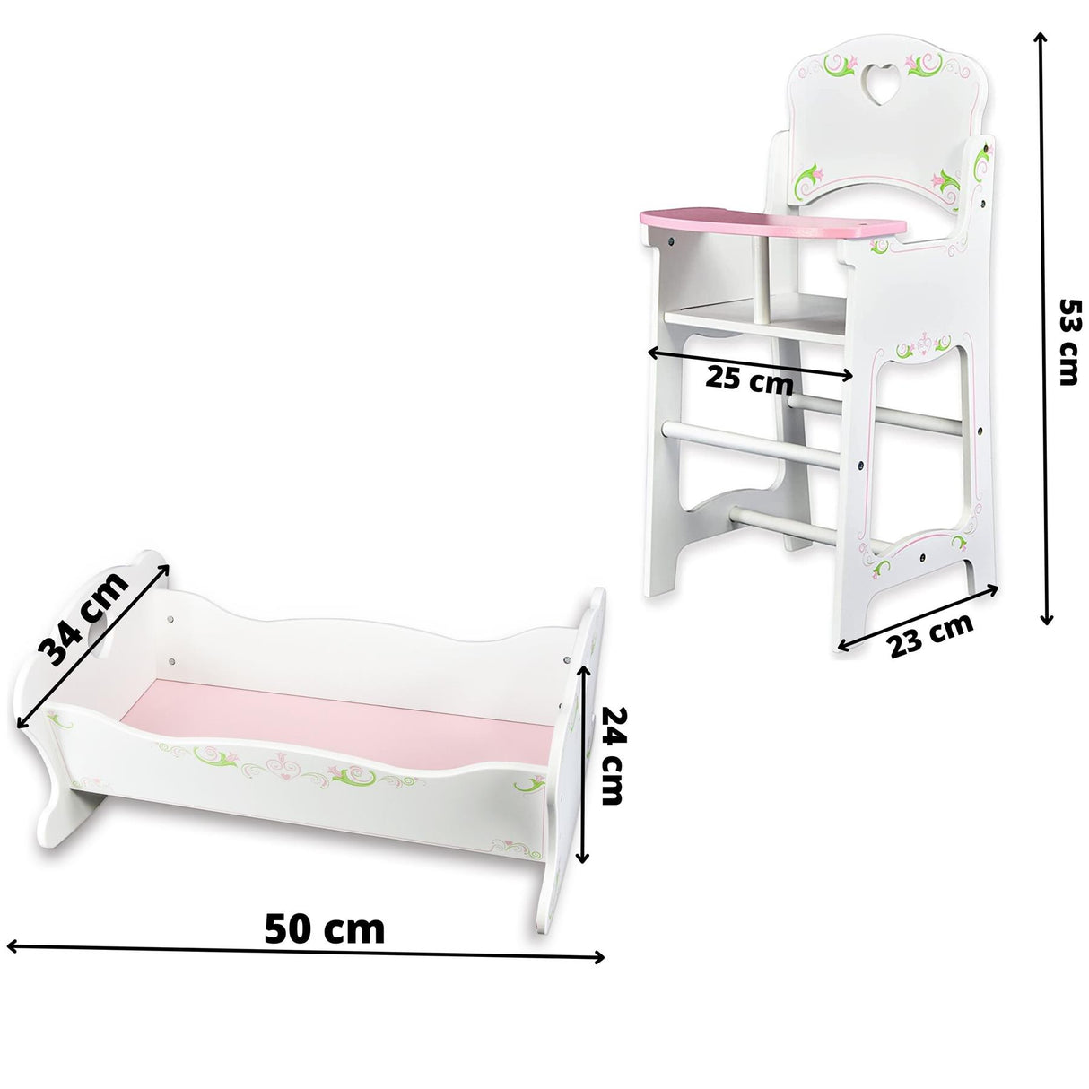 Baby Dolls Wooden High Chair and Cradle Furniture by BiBi Doll - UKBuyZone