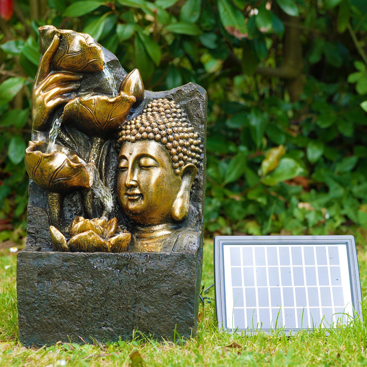 Buddha Head Solar Water Feature Outdoor With LED by GEEZY - UKBuyZone