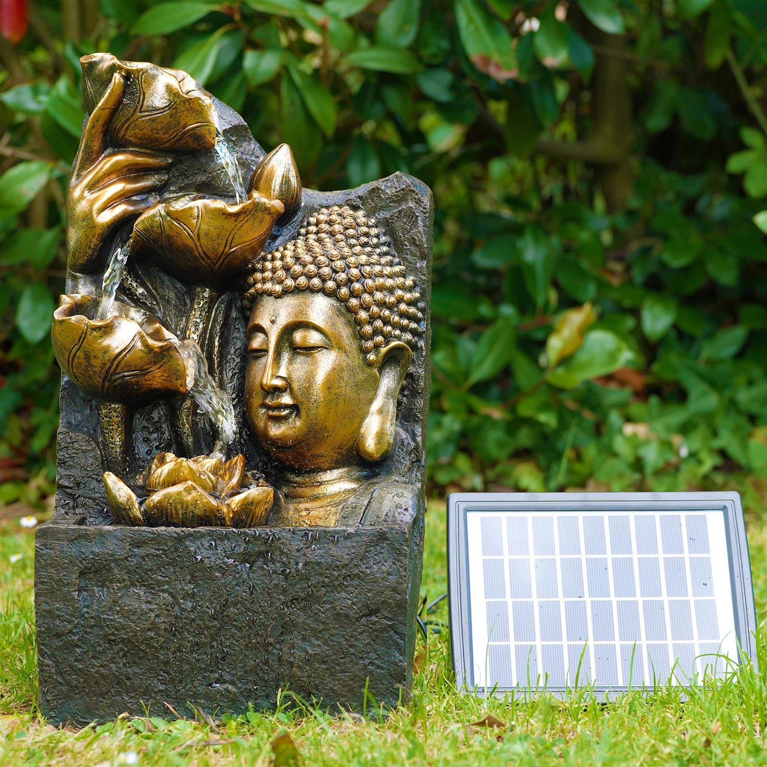 Buddha Head Solar Water Feature Outdoor With LED by GEEZY - UKBuyZone