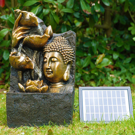 Buddha Head Solar Water Feature Outdoor With LED by GEEZY - UKBuyZone
